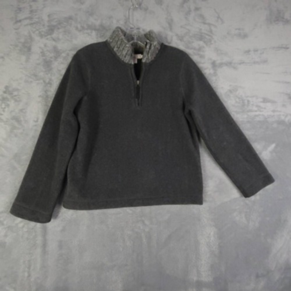J. Crew Jacket Womens Pullover Gray Fleece 1/4 Zip Wool Rib Knit Neck Petites S
